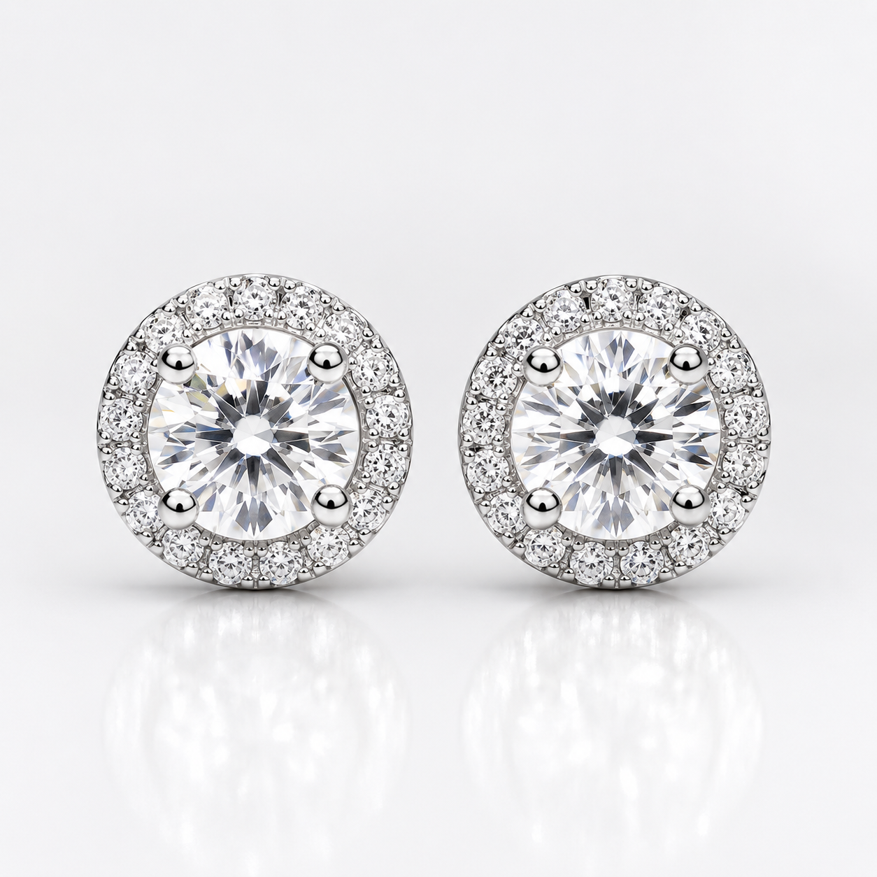 Moissanite Halo Stud Earrings – 925 Sterling Silver