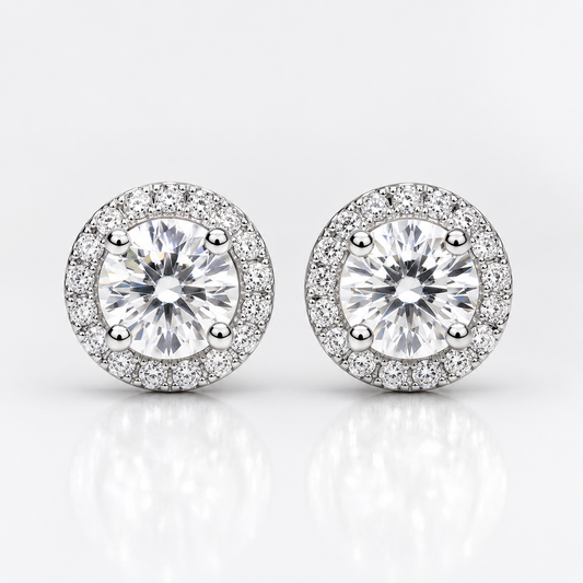 Moissanite Halo Stud Earrings – 925 Sterling Silver