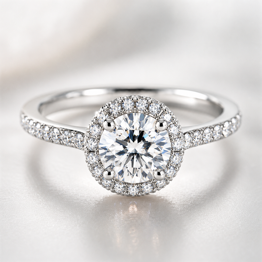 Moissanite Halo Ring – 925 Sterling Silver